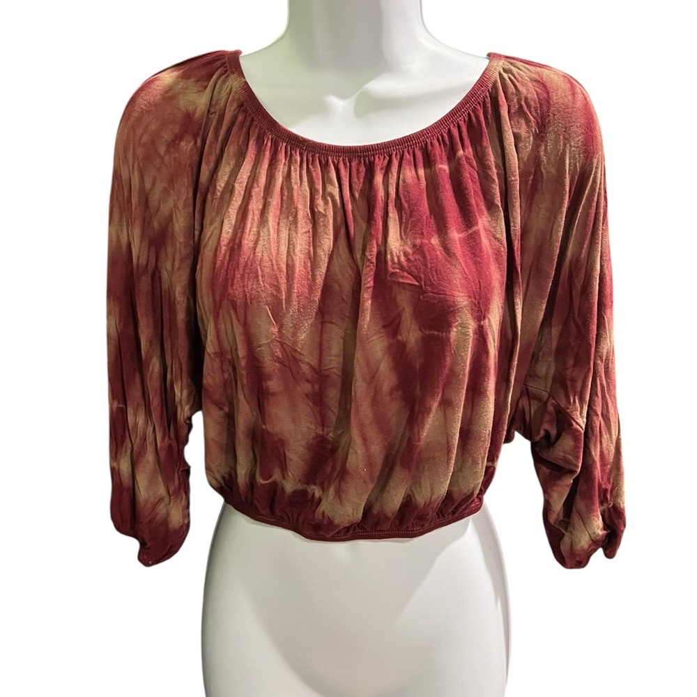 Joyce Leslie Tie-Dye Peasant Crop Top – Maroon & Beige - preloved